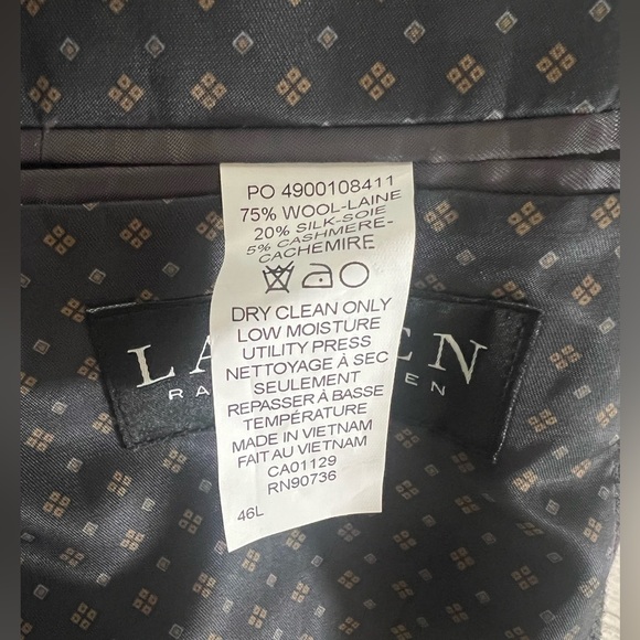 Lauren Ralph Lauren Jacket Men's 46L Wool Charcoal Gray Two Button Single Breast - Picture 5 of 7